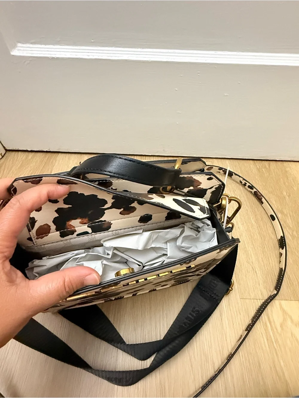 Steve Madden Cow Print Top-Handle Crossbody - Beige & Brown